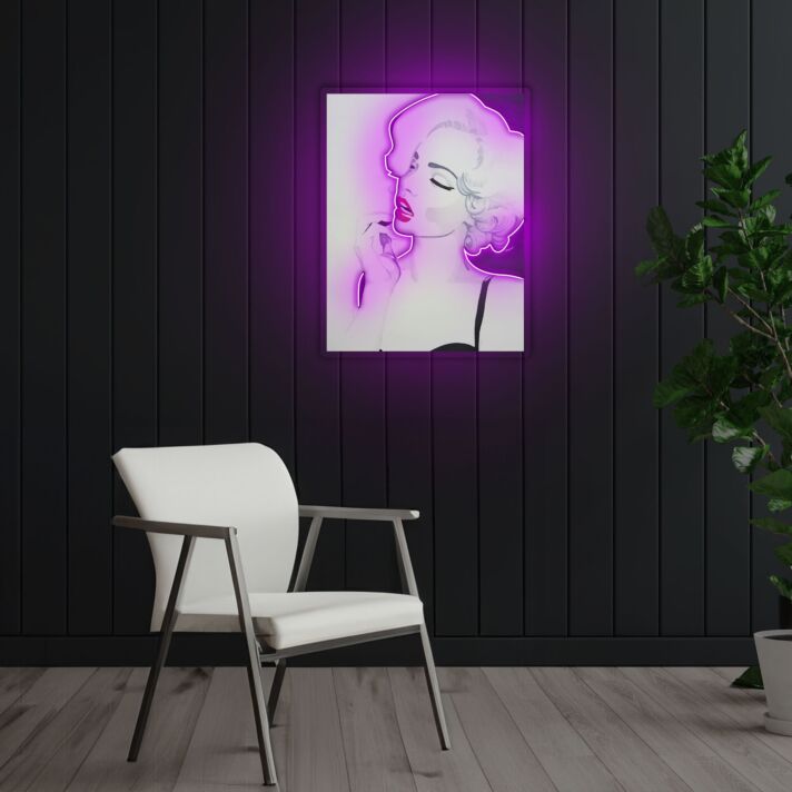 Porträt einer Frau mit Locken LED-Neonschild für Wohnzimmer Studio