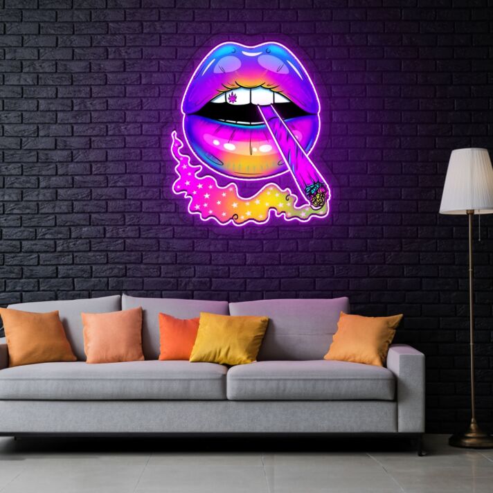Lippen mit Joint und Rauch LED-Neonschild Wohnzimmer Bar