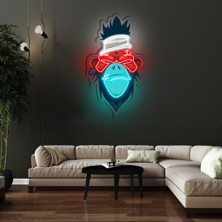 Affenkopf mit Stirnband und Sonnenbrille LED-Neonschild für Wohnzimmer Gamingzimmer