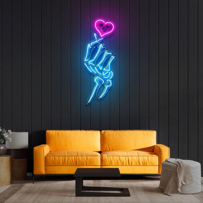 Skelett Hand mit Herzsymbol LED-Neonschild Wohnzimmer Bar