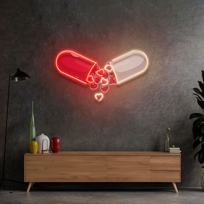 Kapsel mit Herzsymbolen LED-Neonschild Wohnzimmer Bar