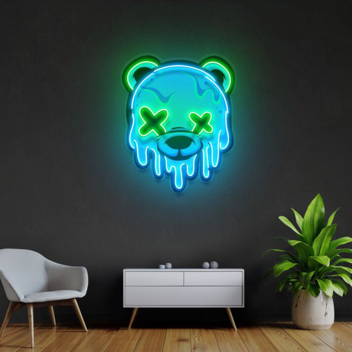 Schmelzender Bärenkopf LED-Neonschild Wohnzimmer Gamingzimmer