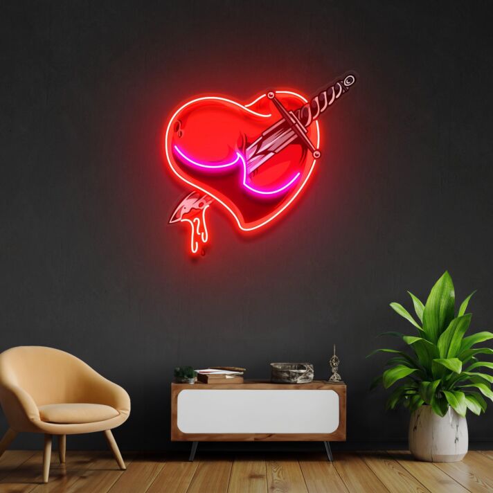 blutendes Herz mit Dolch LED-Neonschild Wohnzimmer Bar