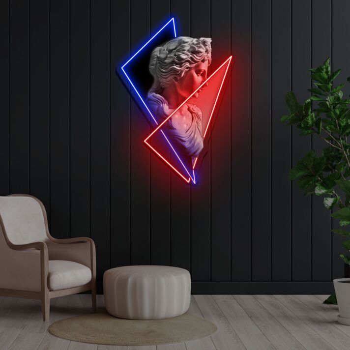 Klassische Büste mit geometrischen Neonformen LED-Neonschild Wohnzimmer Kunstgalerie