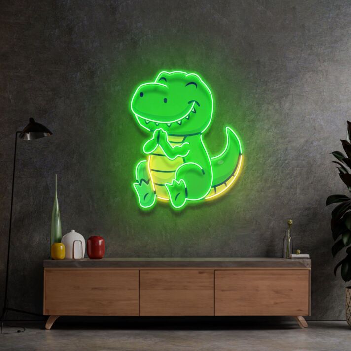 lächelnder Dinosaurier LED-Neonschild Wohnzimmer Kinderzimmer