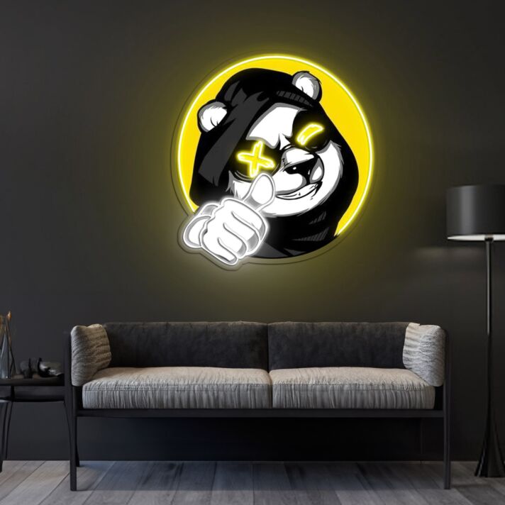 Panda mit Kapuzenpullover und Daumen hoch LED-Neonschild Wohnzimmer Gamingzimmer