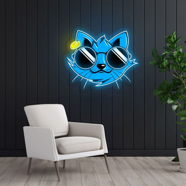 Katze mit Sonnenbrille LED-Neonschild Wohnzimmer Bar