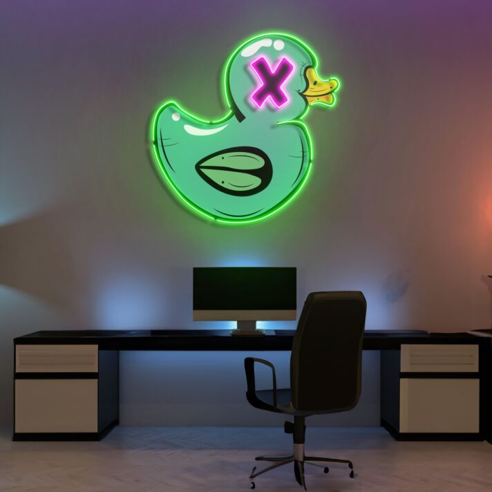 Comic-Ente mit X-Auge LED-Neonschild für Home Office