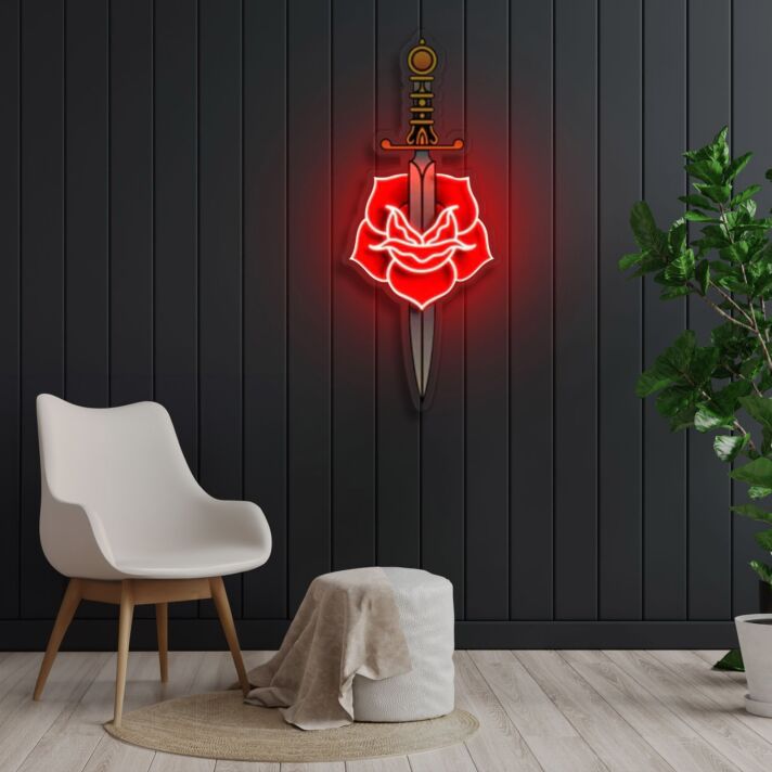 Schwert mit Rose LED-Neonschild Wohnzimmer Studio