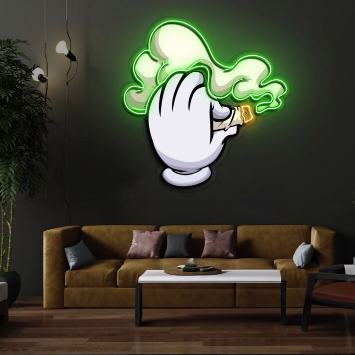 Cartoonhand mit Zigarette und Rauch LED-Neonschild Wohnzimmer Bar