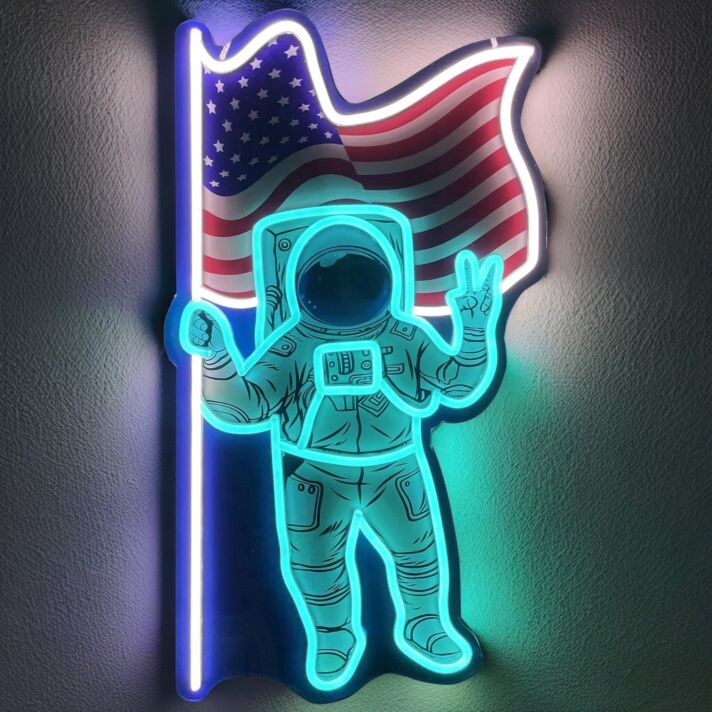 Astronaut mit US-Flagge LED-Neonschild Gaming Bar