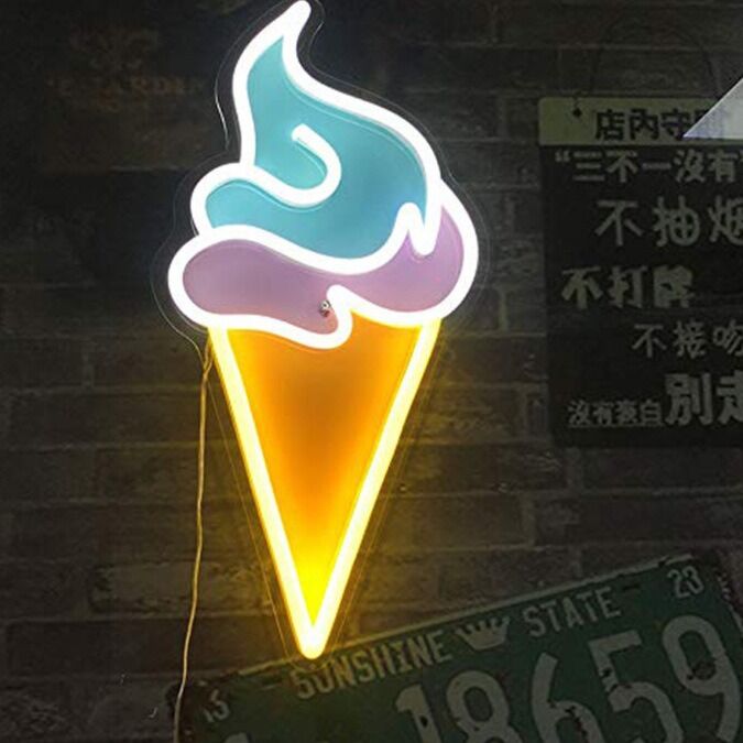 Eiswaffel mit Softeis LED-Neonschild für Café und Eisdiele