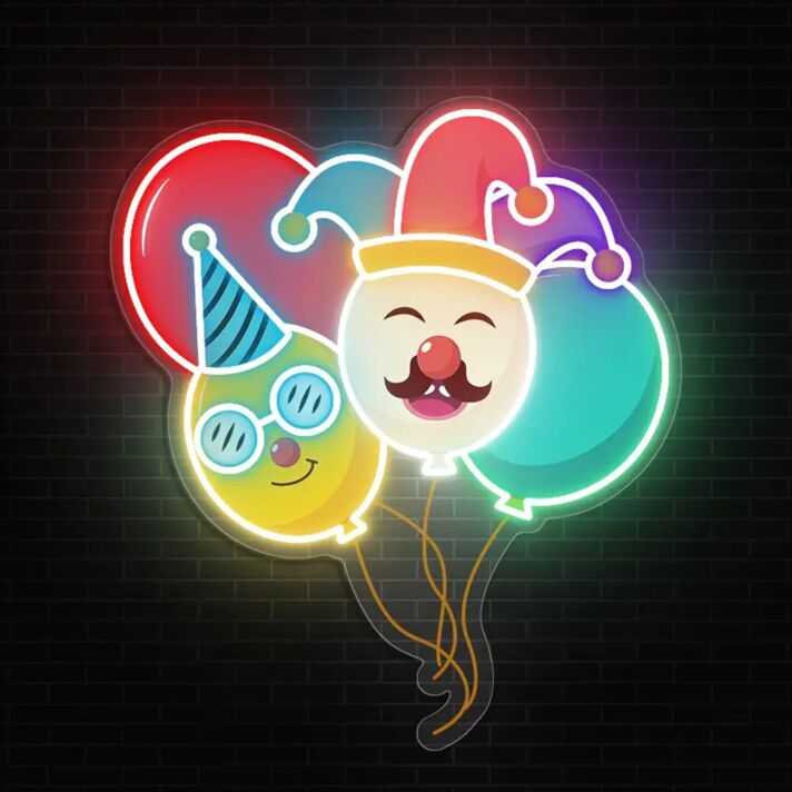 Luftballons mit Clown- und Partygesicht LED-Neonschild mit UV-Druck für Party Kindergeburtstag