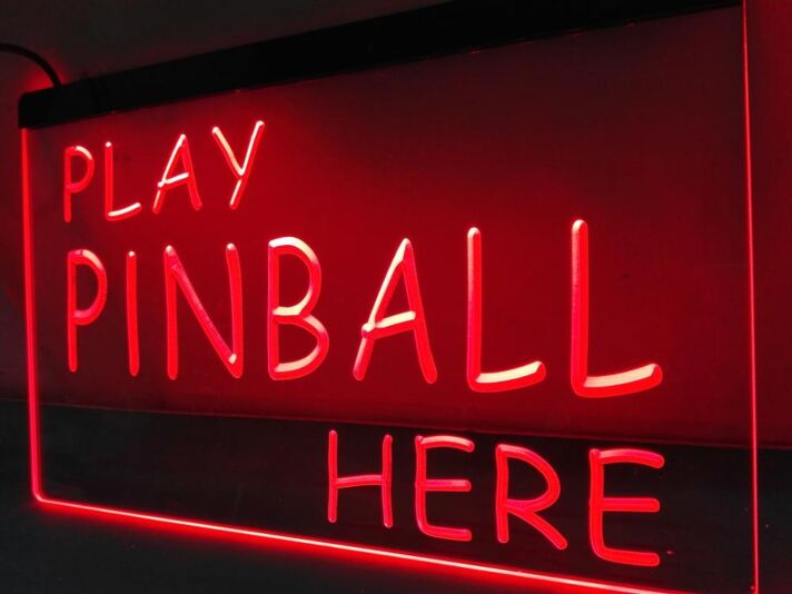 PLAY PINBALL HERE LED-Neonschild für Spielhalle Bar