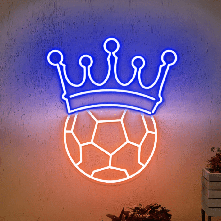 Fußball mit Krone LED-Neonschild Sportbar Wohnzimmer