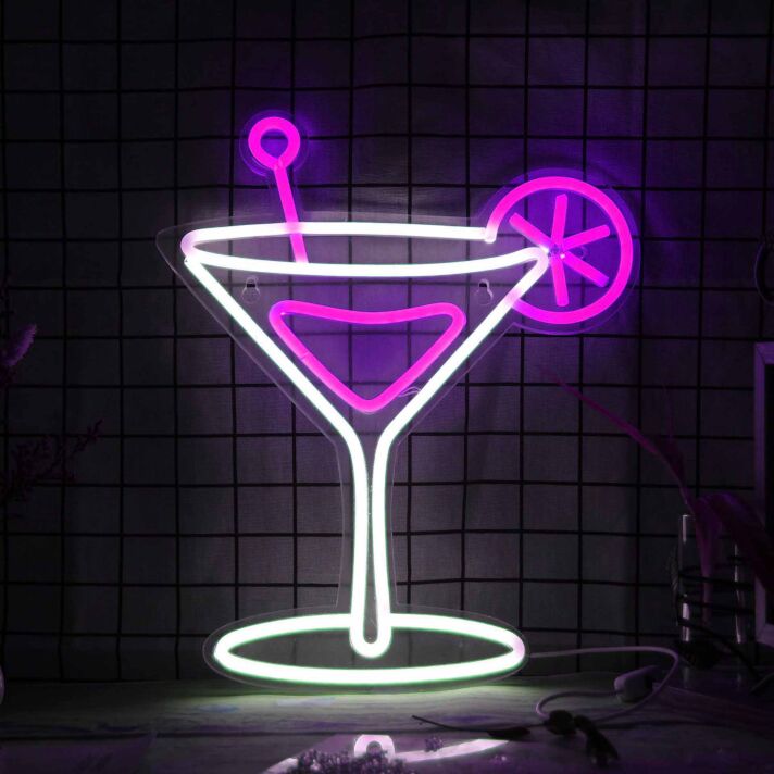 Cocktailglas mit Zitronenscheibe LED-Neonschild für Bar Club