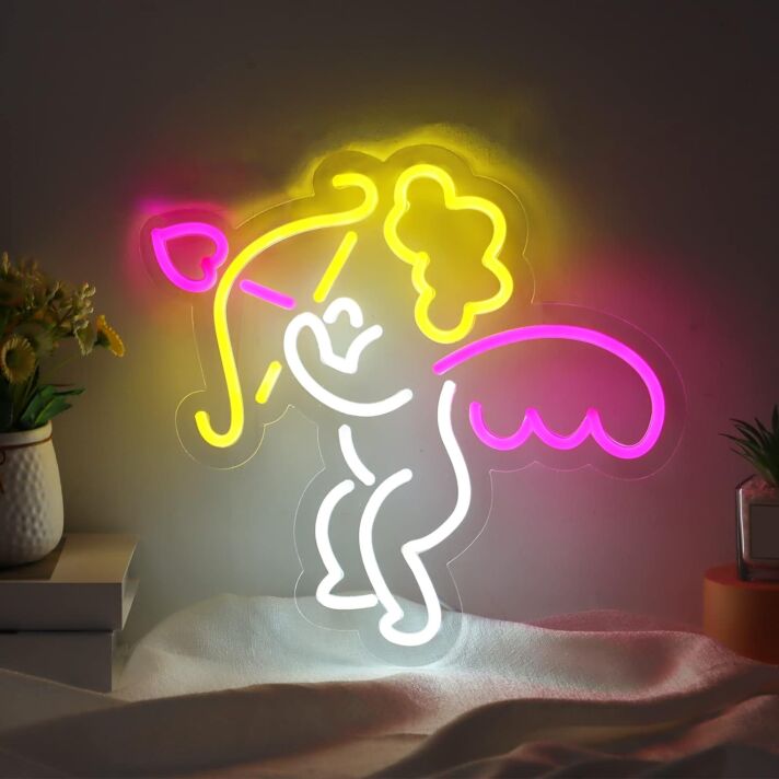 Verspieltes LED Neonschild mit tanzendem Engel Motiv in lebendigen Farben als kreative Wanddekoration für Kinderzimmer Schlafzimmer Wohnzimmer oder moderne Raumgestaltung