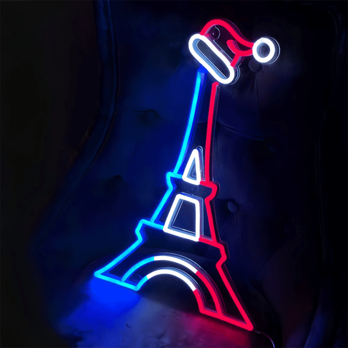 LED Neonschild im Pariser Eiffelturm Motiv als moderne Wandbeleuchtung für Wohnzimmer Schlafzimmer Café oder stilvolle Räume