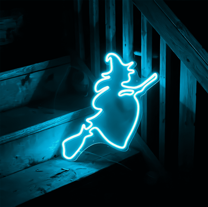 fliegende Hexe auf Besen LED-Neonschild für Halloween Party