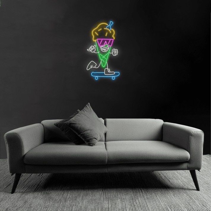 Cooles Eiscreme Skateboard LED Neonschild für Wohnzimmer und modernes Zuhause