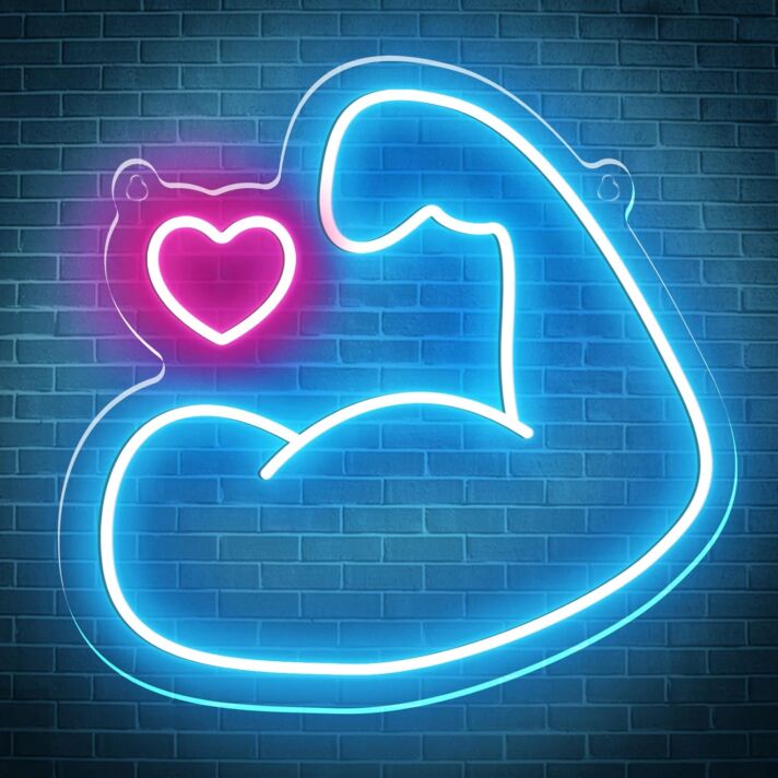 Bizeps mit Herz LED-Neonschild für Fitnessstudio und Wohnzimmer