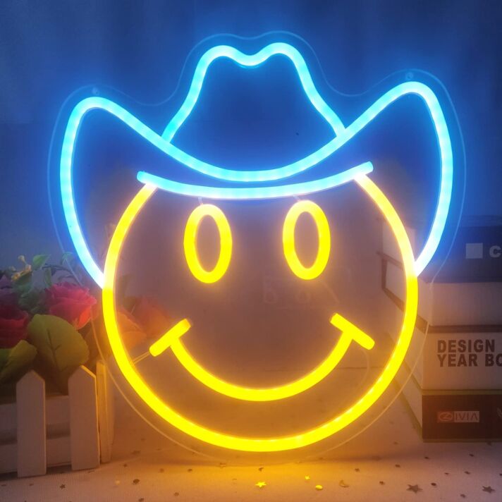 Cowboy-Smiley LED-Neonschild für Wohnzimmer Bar