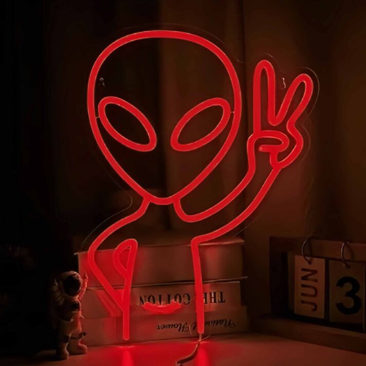Alien mit Peace Handzeichen LED-Neonschild für Gaming Zimmer