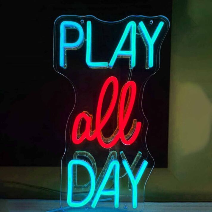 PLAY all DAY LED-Neonschild für Gaming und Freizeitraum