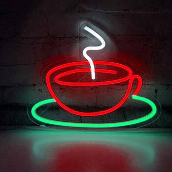 Kaffeetasse mit Untertasse LED-Neonschild für Café Küche