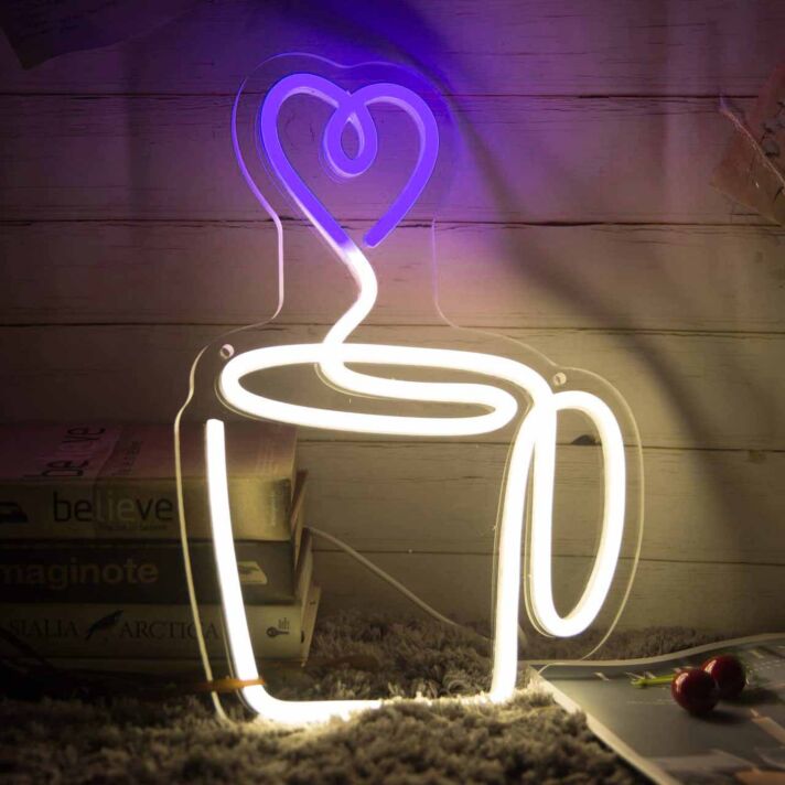 Kaffeetasse mit Herz-Dampf LED-Neonschild für Küche Café