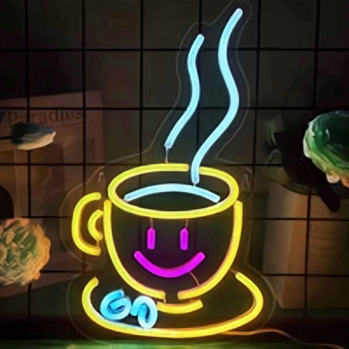 Kaffeetasse mit Smiley und Dampf LED-Neonschild für Café Küche