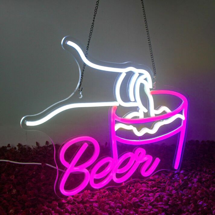 Bierglas mit einschenkender Hand LED Neonschild für Bar und Restaurant