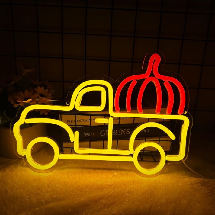 Pickup mit Kürbis LED-Neonschild für Wohnzimmer oder Herbstdekoration