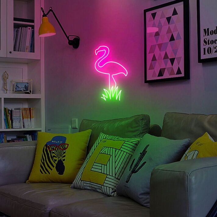 Flamingo mit Gras LED-Neonschild für Wohnzimmer Bar