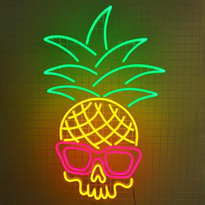 Ananas mit Totenkopf und Sonnenbrille LED-Neonschild für Bar Club