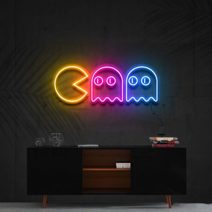 Pac-Man mit Geistern LED-Neonschild für Wohnzimmer oder Gamingzimmer
