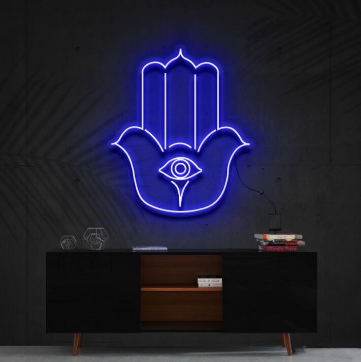 Hamsa Hand mit Auge LED-Neonschild für Wohnzimmer oder Meditationsraum
