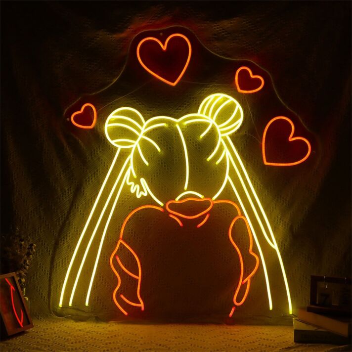 Romantisches Mädchen Motiv LED Neonschild mit Herzen warme Neon Wanddekoration für Schlafzimmer Wohnzimmer oder Geschenkidee