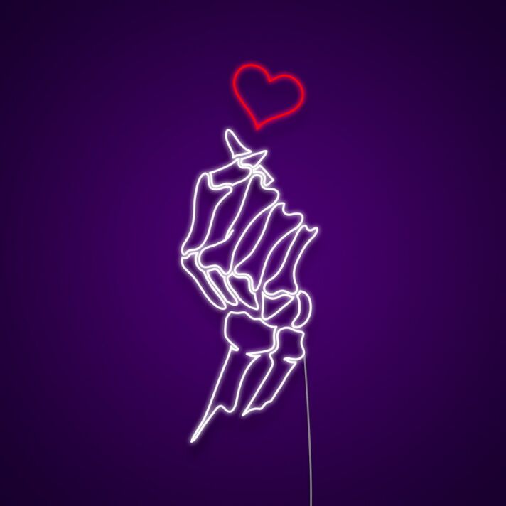 Skelett Hand mit Herzsymbol LED-Neonschild für Bar und Tattoo Studio