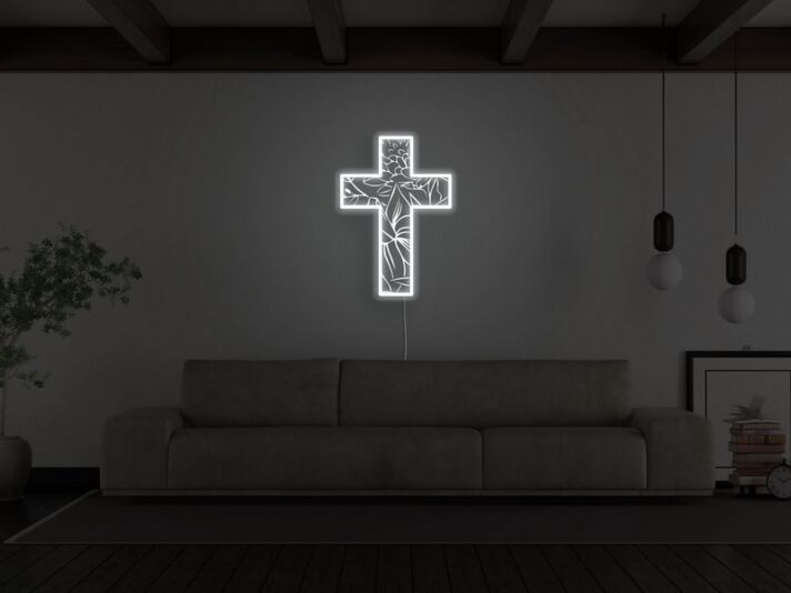 Kreuz mit floralen Mustern LED-Neonschild Wohnzimmer Dekoration