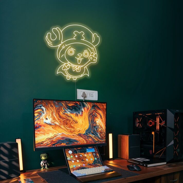 niedlicher Anime-Rentiercharakter LED-Neonschild Gaming Zimmer