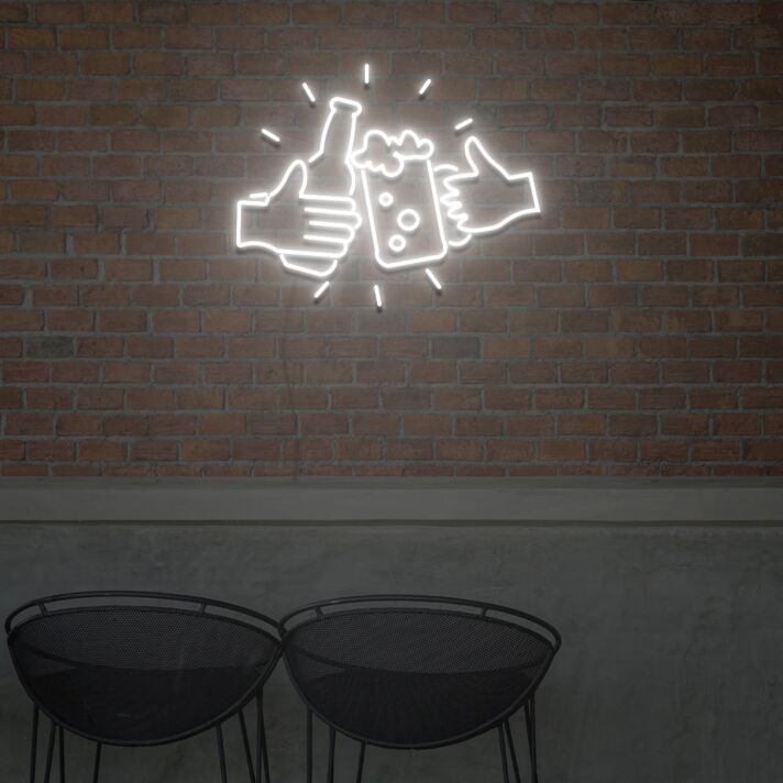 Flaschen- und Bierglas Motiv mit Händen LED-Neonschild für Bar Club