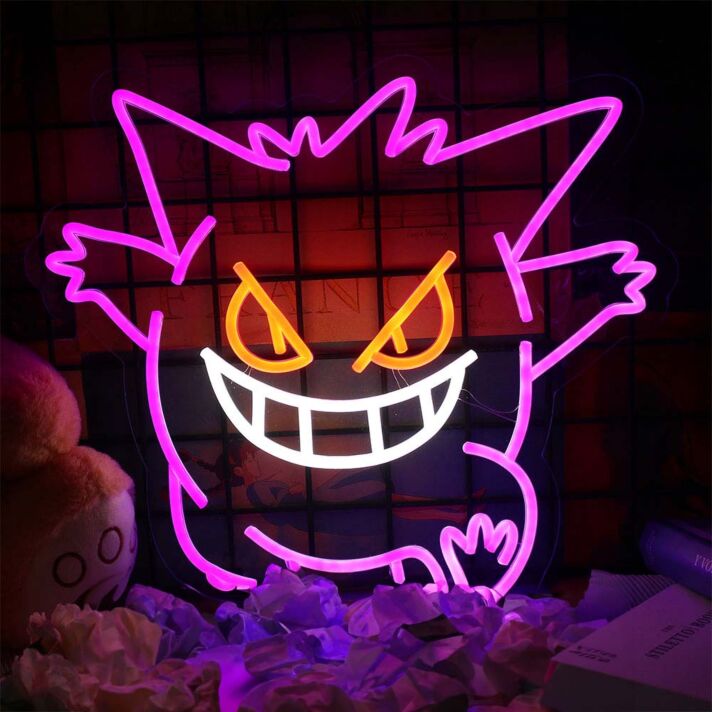 grinsendes Monster mit spitzen Ohren LED-Neonschild Gaming Zimmer