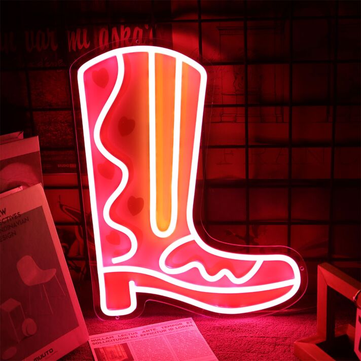 Cowboystiefel mit Herzmuster LED-Neonschild Bar Wohnzimmer