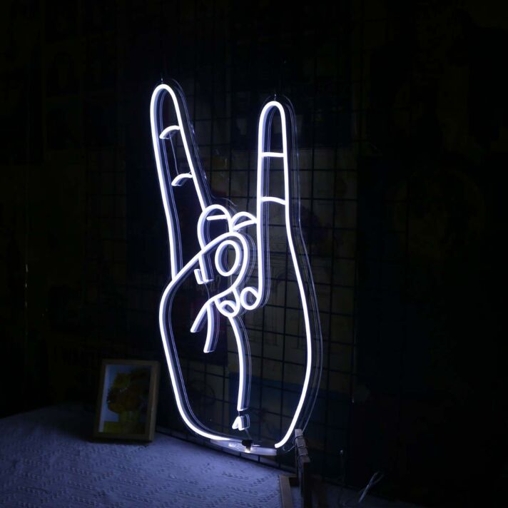 Hand mit Rockgeste LED-Neonschild für Bar Club
