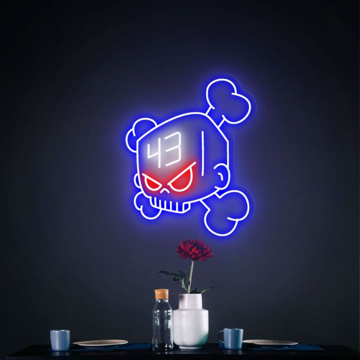 Würfel-Schädel mit gekreuzten Knochen LED Neonschild für Gamingzimmer und Bar