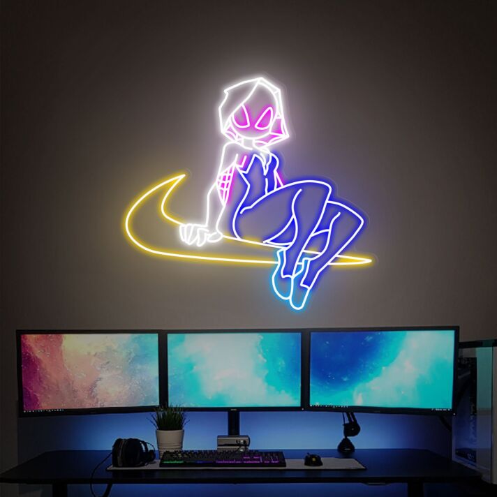 Comic-Superheldin sitzend LED-Neonschild Gamingzimmer