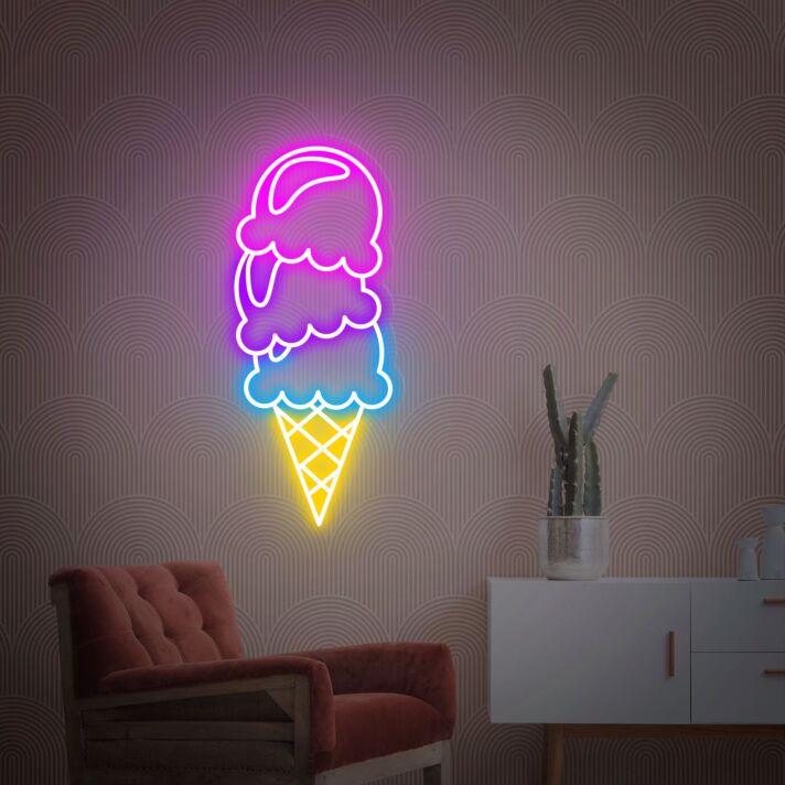Eiscreme im Hörnchen LED-Neonschild für Café und Wohnzimmer