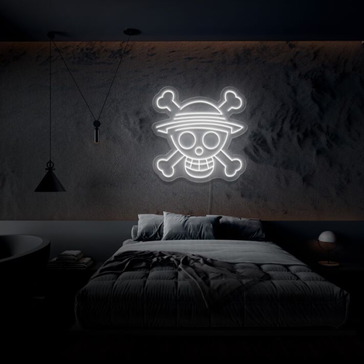 Totenkopf mit Strohhut LED-Neonschild für Schlafzimmer Gamingzimmer