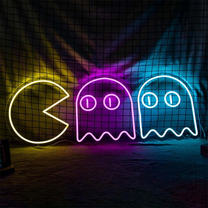 Pac-Man und Geister LED-Neonschild für Gamingzimmer und Bar